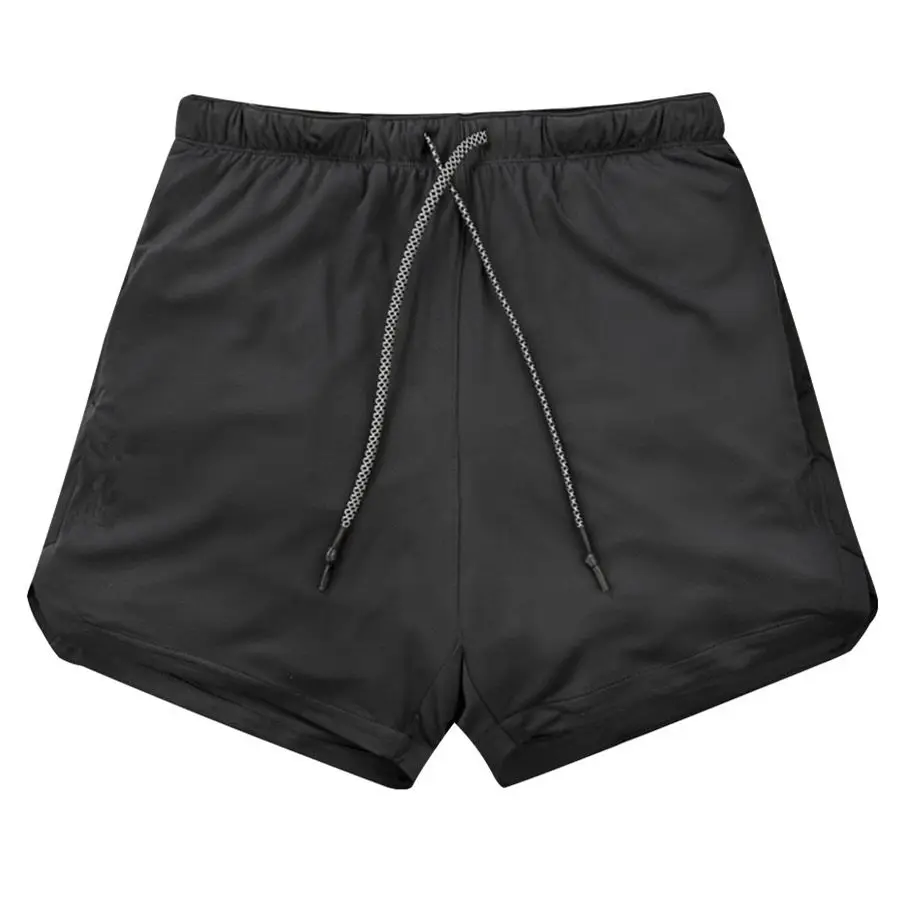 Double layer Jogger Shorts Men 2 in 1 Short Pants Gyms Fitness Built-in pocket Bermuda Quick Dry Beach Shorts Male Sweatpants