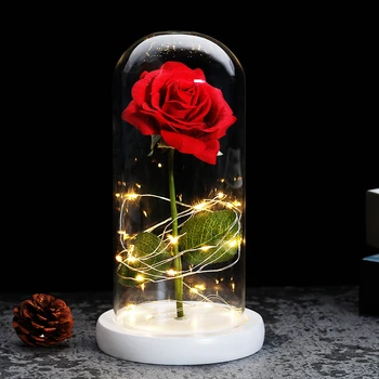 

Lowest Price Beauty and the Beast Artificial Flowers Rose with LED Light Wooden Base for Christmas Valentine Gifts Dropshipping