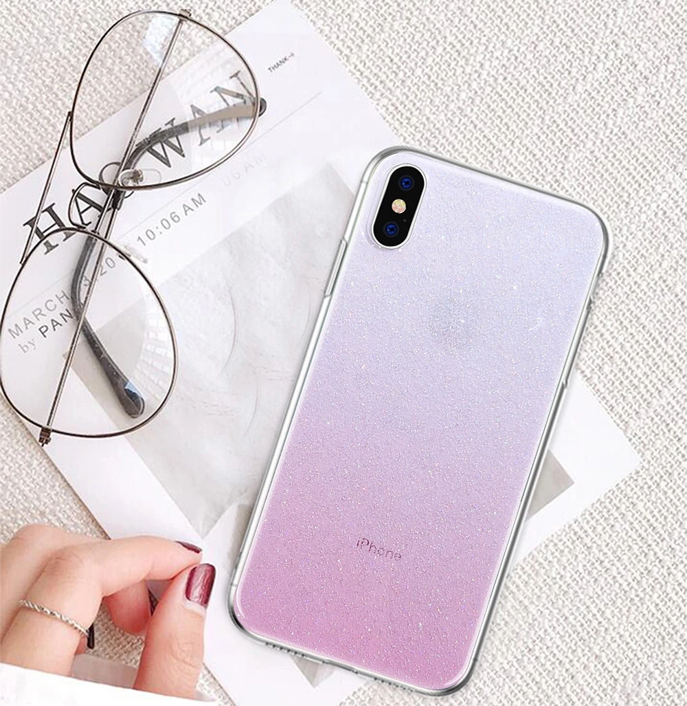 2020 Новые блестящие чехлы для iPhone 11 Pro X XS Max XR 6 6S 7 8 Plus градиентный цвет прозрачный