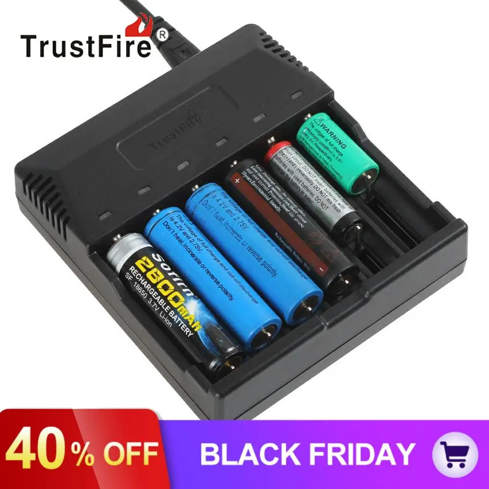 TrustFire 6 слотов Умный интеллектуальный светодиодный зарядное устройство для 18650 18500 16340 14500 AA AAA перезаряжаемый литиевый Ni-MH аккумулятор