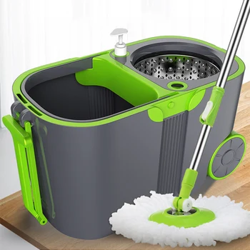 

Spin Mop Bucket Cleaning System with Stainless Steel Handle High Quality 360 Degree Rotating Wringing Spinning On Wheels Mop