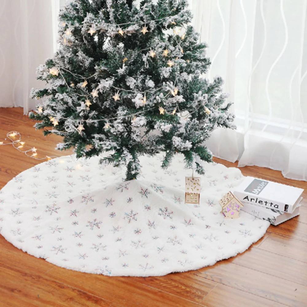 

90cm/122cm White Tree Skirt High-grade Plush Sequins Embroidered Christmas Tree Group Decorations For Home New Year Xmas Decor