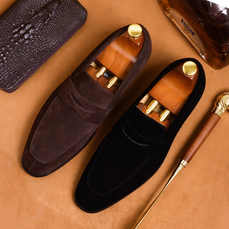 

Women's Pointed-Toe Leather Shoes Business Casual Leather Shoes Genuine Leather Dull Polish Suede England Slip-on Foot Covering