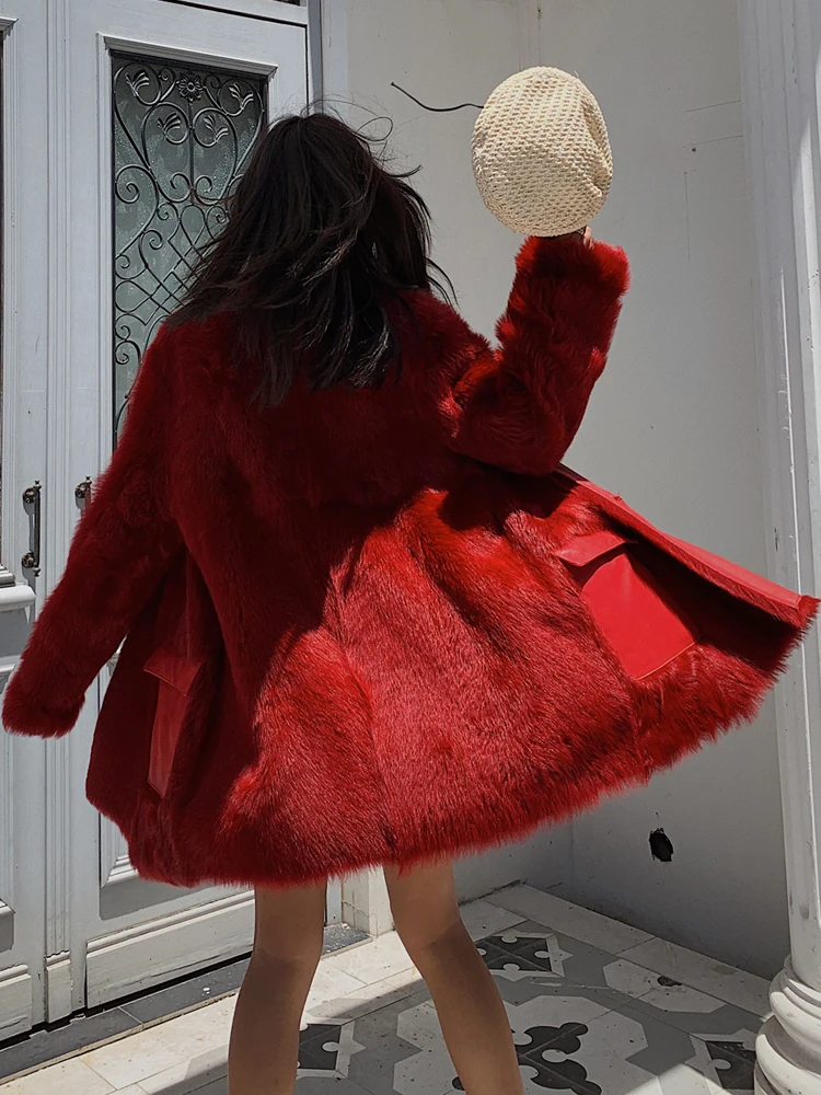 New Style Real Fur Coat Women Winter Natural Wool Sheep Fur Coat Women Warm Real Fur Jacket V-neck Collar Female Overcoat