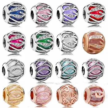 

DIY Charm Multicolor Leaves Intertwining Radiance Hearts Filigree 925 Sterling Silver Bead Fit Original Bracelet Bangle Jewelry