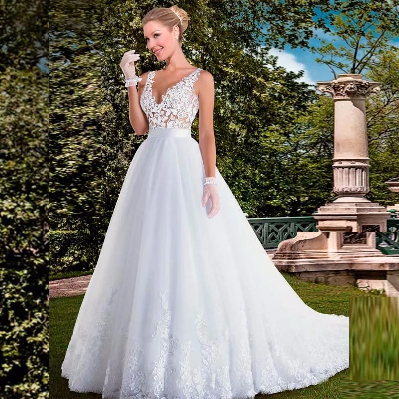 Винтажное кружевное платье Casamento без рукавов, сексуальное свадебное платье с глубоким v-образным вырезом, Vestido De Noiva robe de mariee, платья для матери невесты