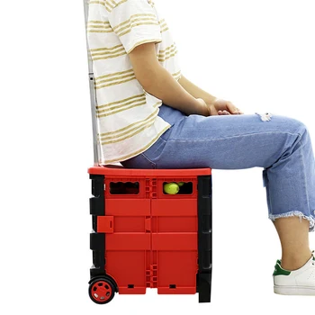 

65L Portable Cart Folding Shopping Bag Cart Collapsible Handcart with Lid Rolling Grocery Cart Utility Basket Storage Basket