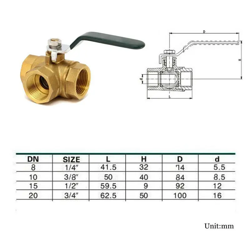 Новый 1/4 'Ɖ/8'' 1/2 'Ɖ/4 ''Brass шаровой клапан с фиксированным 3 Way полный L/T