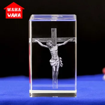 

Catholic Holy Cross Love Art Artificial Crystal Ornament Laser 3D Internal Statue Sculpture Engraving Passion Sunday Figurines