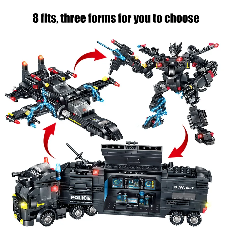 820 шт Technic SWAT Team Truck Robot Building Blocks City Police Station вертолет машины фигурки кирпичи игрушки