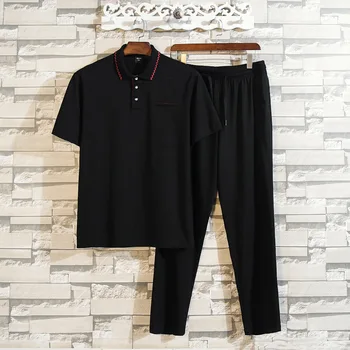 

Lapel Polo Shirt Short Sleeve Trousers Suit Men Plus Hypertrophy Size Fat Running Sports Pack Male Fat Man Fitness Clothing