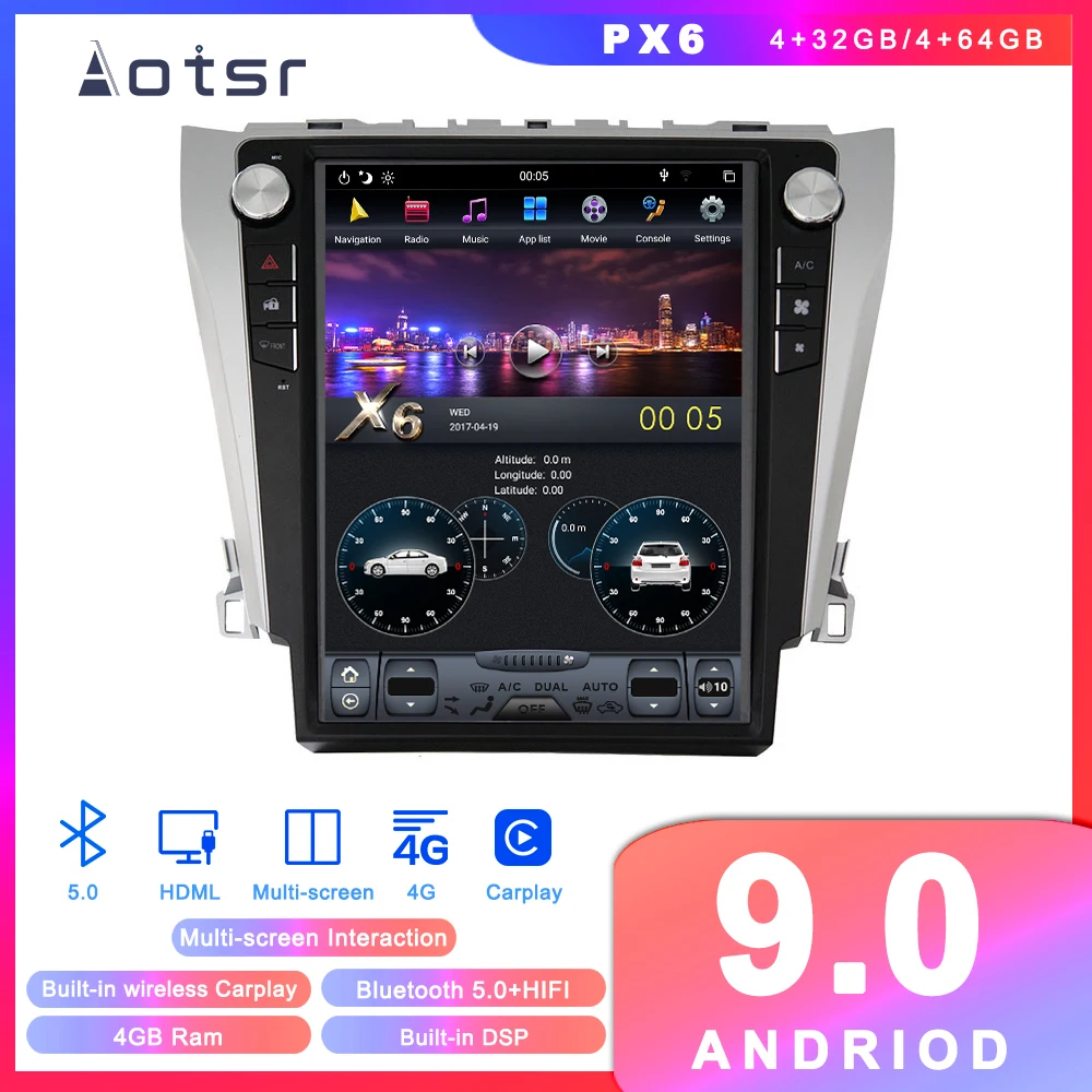 Perfect Tesla style Android 9.0 car GPS navigation for Toyota Camry 2012-2016 Auto Radio Stereo Head Unit Tape Recorder Vertical Screen 3