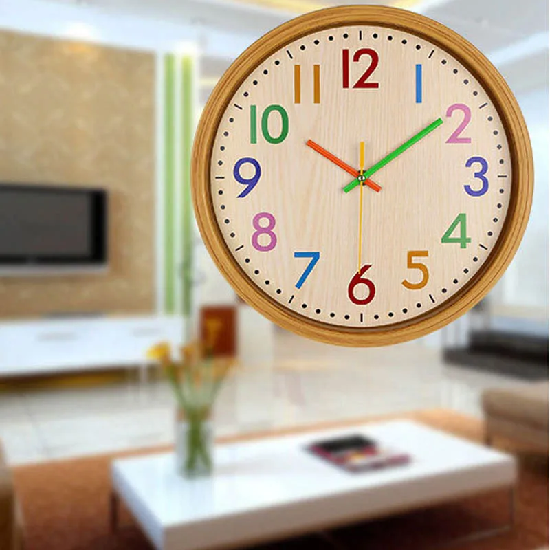 Hot Children Room Wall Clock 12 Inch Colorful Numbers Silent Clock for Home Decor XJS789