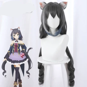 

Game Princess Connect Re:Dive Wig Kiruya Momochi Cosplay Wigs Gradient Long curly ponytail Cat Ears Halloween Party 90cm Length