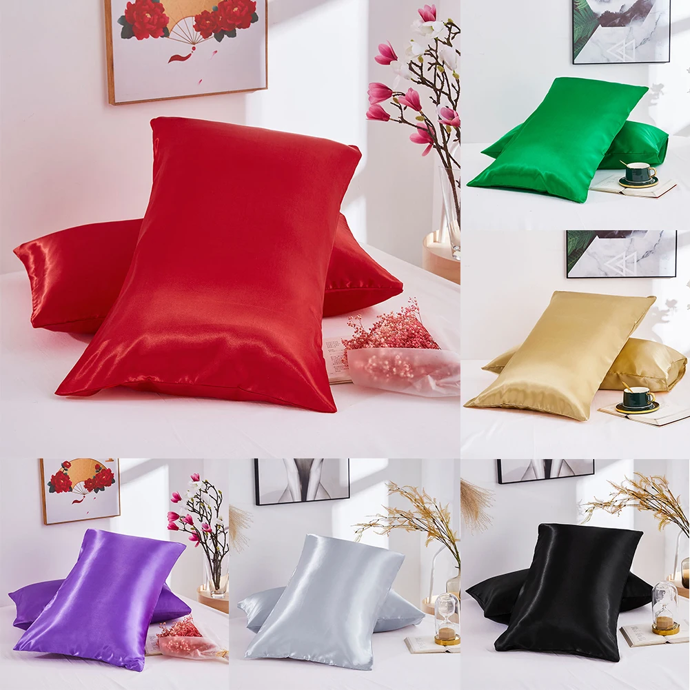 

Pure Emulation Silk Satin Pillowcase Comfortable Pillow Cover Pillowcase For Bed Throw Single Pillow Covers