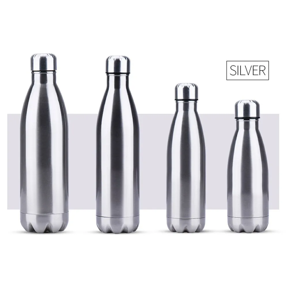 350/500/750/1000ml Double-wall Creative BPA free Water Bottle Stainless Steel Beer Tea Coffee Portable Sport Vacuum - Цвет: Silver