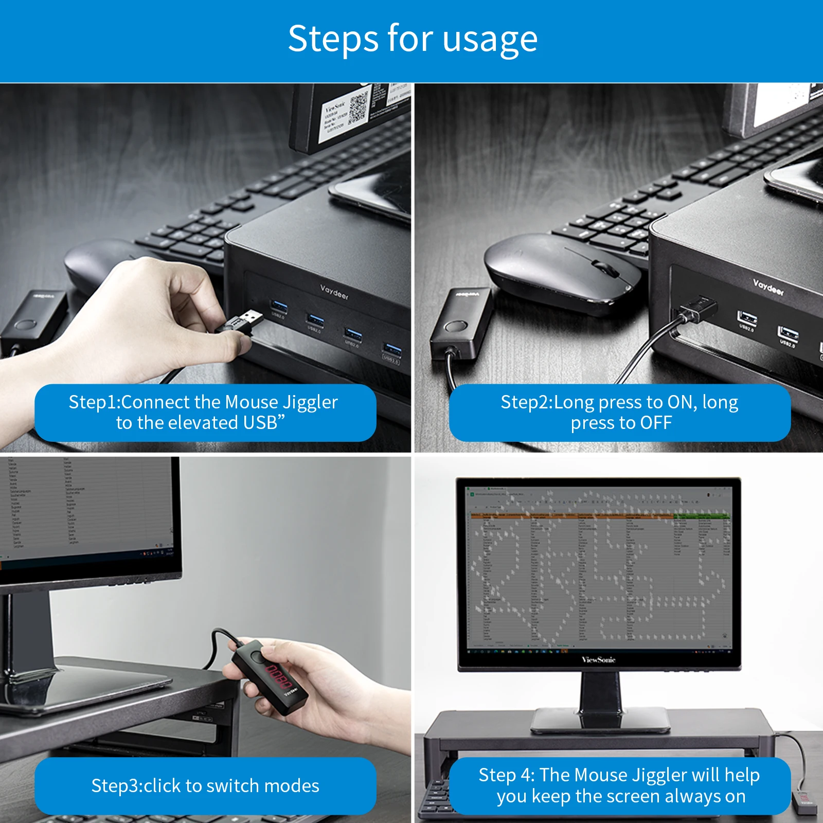 Rato Jiggler Porta Usb Mouse Mover com Modos Suporta Multi-track Simular o Movimento do Mouse para Evitar Entrar no Modo de Sono - Imagem 2