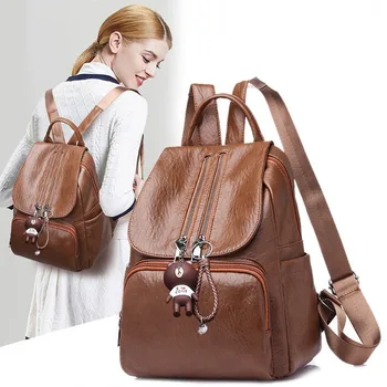 

2020 New Backpack Korean-Style Soft Pu Retro Women's Backpack Casual Women's Bag