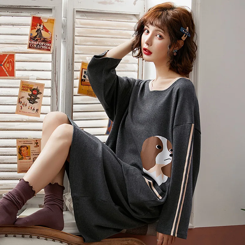 

66122 # Autumn Korean-style Princess Fresh And Sweet Loose Nightgown Pure Cotton Women's Comfortable Long Sleeve M -Xxl