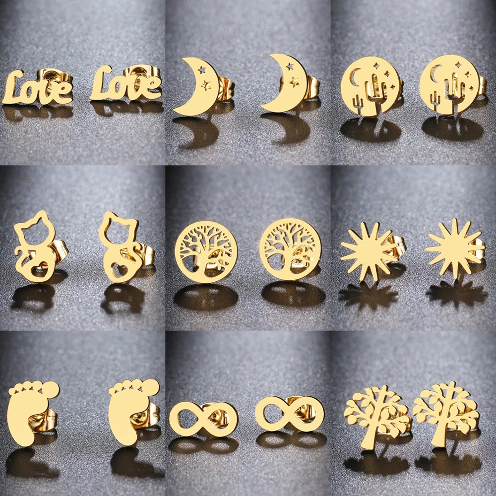 Stainless Steel Earrings Minimalism Map Sun Classic Stud For Women Jewelry Wedding