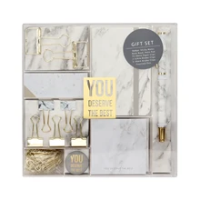 

PU Leather Notebook Fountain Pen Paper Binder Clips Sticky & Non-Stick Notes Collection Stationery Marble Set
