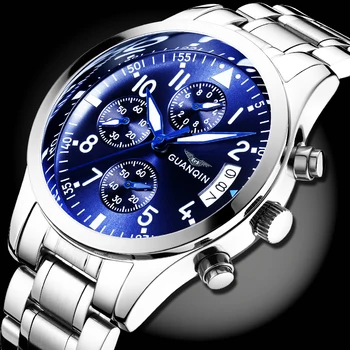 

GUANQIN Mens Watches Top Brand Luxury Business Chronograph Quartz Watch Men Sport Stainless Steel Wristwatch relogio masculino