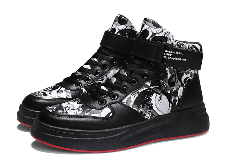Fashion Personality Graffiti High Top Vulcanized Shoes Men All Match Fashion Sneakers Men Convenient Hook Loop Male Shoes