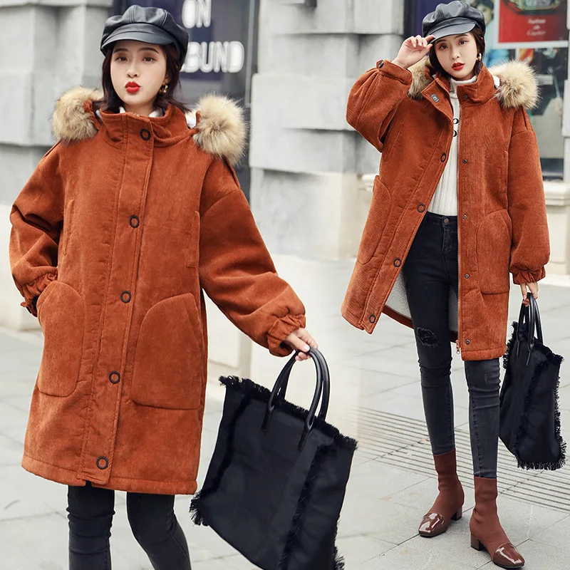 

Mid-length Slim Fit 2018 Winter New Style Fashion Long Sleeve Fashion Long Convention Solid Color Cotton-padded Clothes Hooded