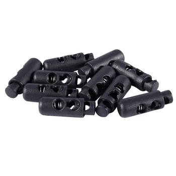 

10 x Plastic Barrel Cylinder Stoppers Toggle Cord Locks Black