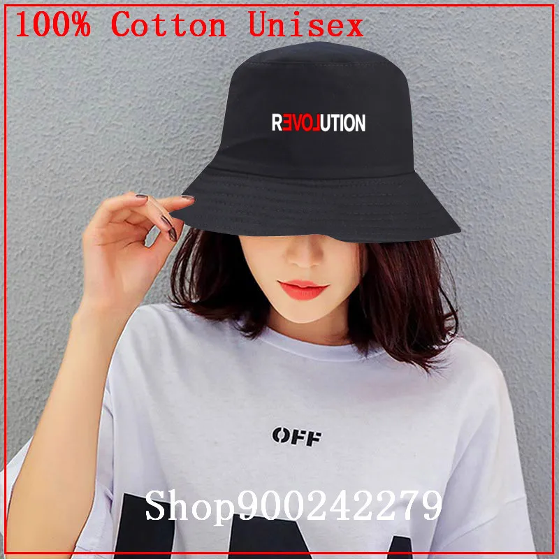 REVOLUTION LOVE white bucket hat Fashion Summer Sunshade Cap women men Panama Print flat visor fisherman hat Heisenberg cool hat