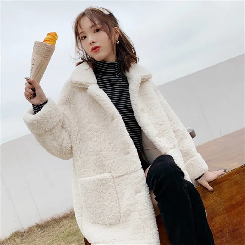 

Women New Lamb Velvet Jacket 2019 Spring Autumn Loose Thick Warm Woolen Coat Solid Color Single-Breasted Female Outerwear XIN022