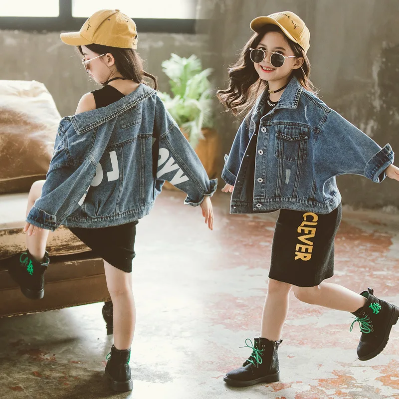 

Korean-style Girls' Jean Jacket Big Boy 2020 New Style Spring Western Style GIRL'S Loose Bat Jacket