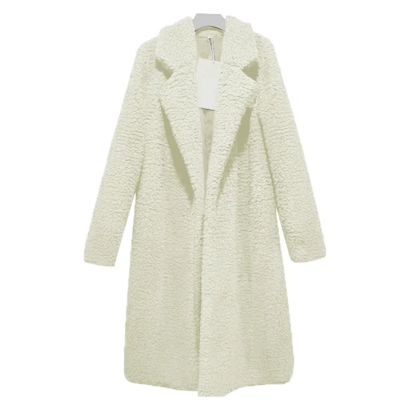 Зимняя одежда, женское модное пальто с длинным рукавом, теплое, с отворотом, средней длины, одноцветное, повседневное пальто, куртка - Цвет: white