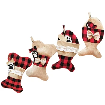 

New Christmas Pet Socks Christmas Decoration Gingbu Bone Fish Christmas Socks Christmas Socks Gift Bag, 4PCS