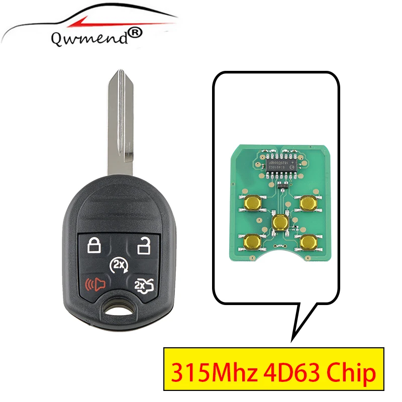 

QWMEND 5 Buttons Remote Car Key Fob for Ford Expedition Explorer Taurus Flex 315Mhz Smart Car Key 4D63 Chip for Ford Keys