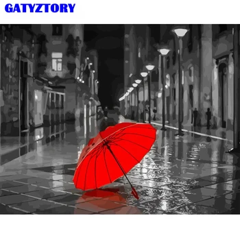 

GATYZTORY Red Umbrella Raining Oil Painting By Numbers Abstract Hand Painted Kits Acrylic Modern Wall Art For Home Decor