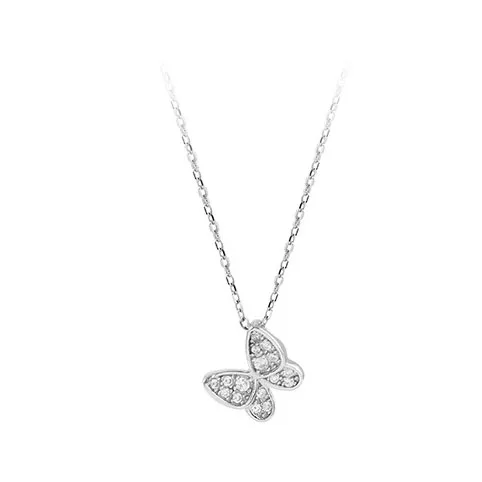 ANENJERY Sweet 925 Sterling Silver Zircon Crystal Butterfly Necklaces For Women choker collares Wedding Jewelry S-N499
