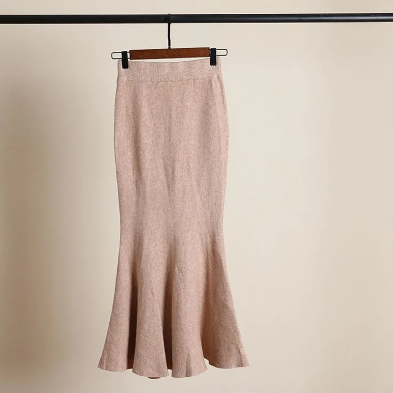 Faldas mujer moda, модные длинные юбки, Женская юбка рыбий хвост, высокая талия, faldas largas mujer, толстая вязаная юбка миди