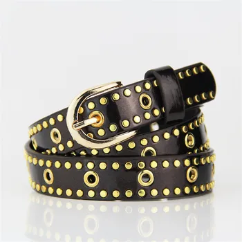 

Luxury Rivet Punk Rock Belt Pin Buckle PU leather Handcrafted Cintos Women Female Hip Hop Strap Thin Dress Belts