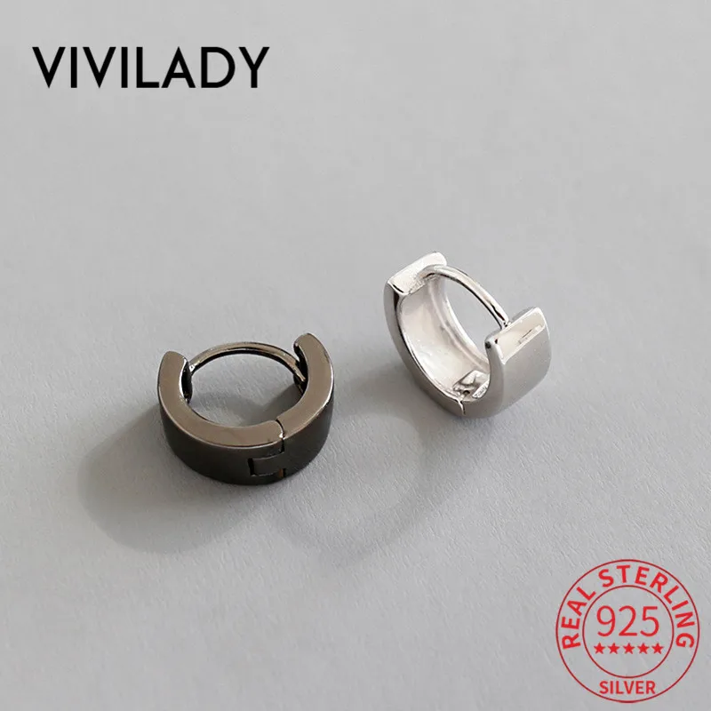 VIVILADY, геометрические, панк, маленькие, круглые, подлинные, 925 пробы, серебряные, для женщин, серьги-кольца, серебряный, пистолет, черный, шикарные, Женские Ювелирные изделия