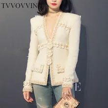 TVVOVVIN, шерстяные куртки для женщин, плюс размер, длинный рукав, пэтчворк, пальто с жемчугом, женская осенняя одежда Q941