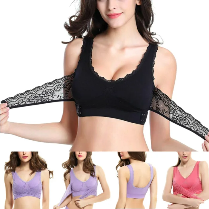 1 Pcs Front Cross Side Buckle Wireless Lace Bra Breathable for Women Sport Yoga FOU99