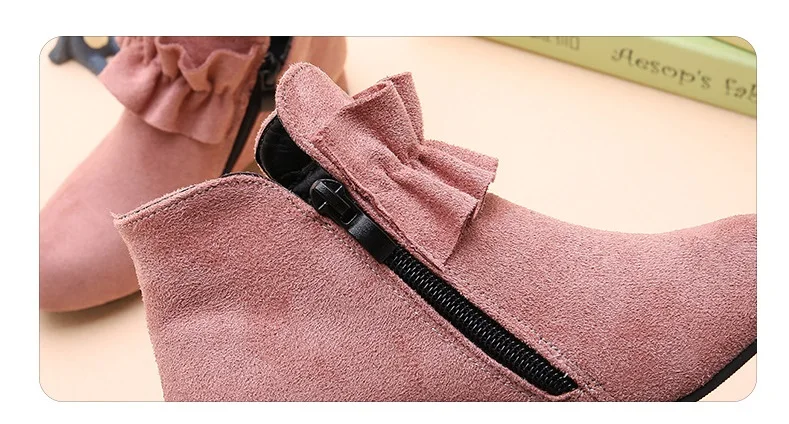 Children Girls Suede Plush Lining Ankle Boots Kids Fashion Low-heeled Boots Autumn Winter Children Shoes Size 27-37