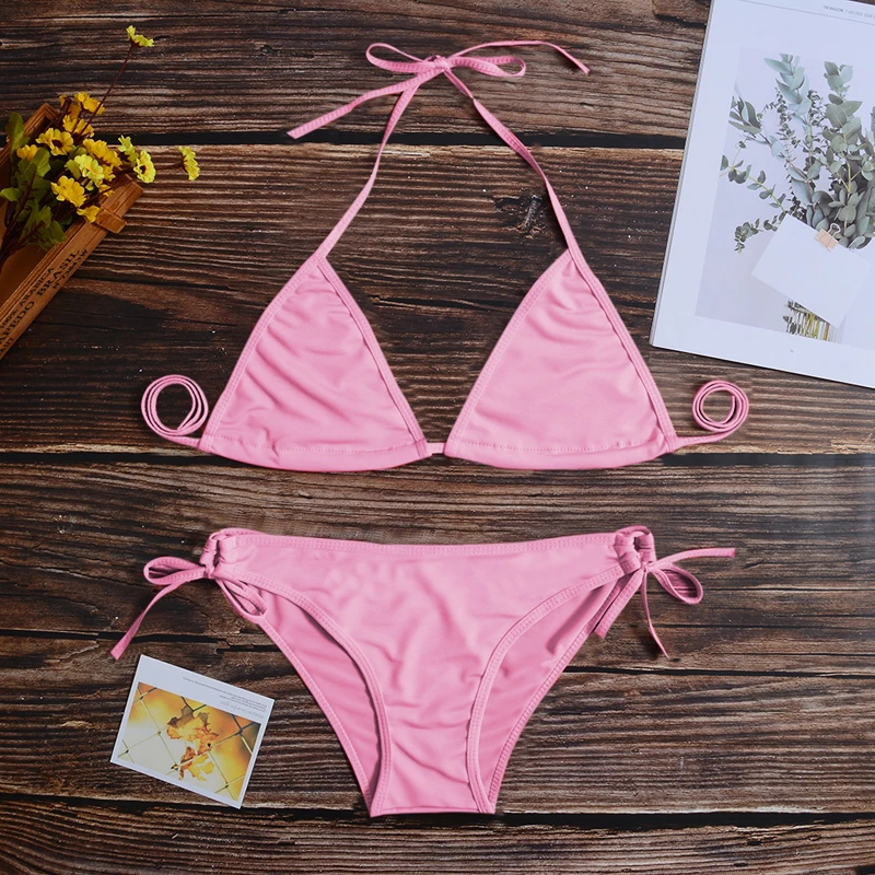

2pcs Sexy Women Summer Swimwears Bikini Set Bra Tie Side G-String Thong Beach Triangle Suit Swimsuit Bathing Suit Swimming Suit