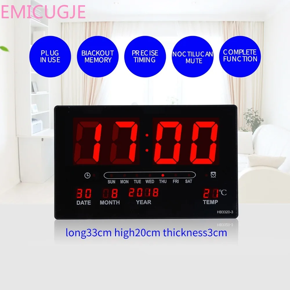 

Hanging Clock with Week Display, Table Digital Thermometer Alarm Clock Big Number Alarm Clock Electronic LED Calendar