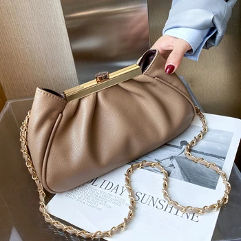 

Metal Clip 2020 Women's Bag Fashion Chain Dumpling Small Vintage Shoulder Bags Branded Designer Handbags Soft PU Leather Solid