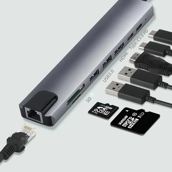 

8-in-1 Type C Hub Laptop Computer Peripheral Docking Station USB Adapter with 65W PD HDMI SD/TF Card Reader