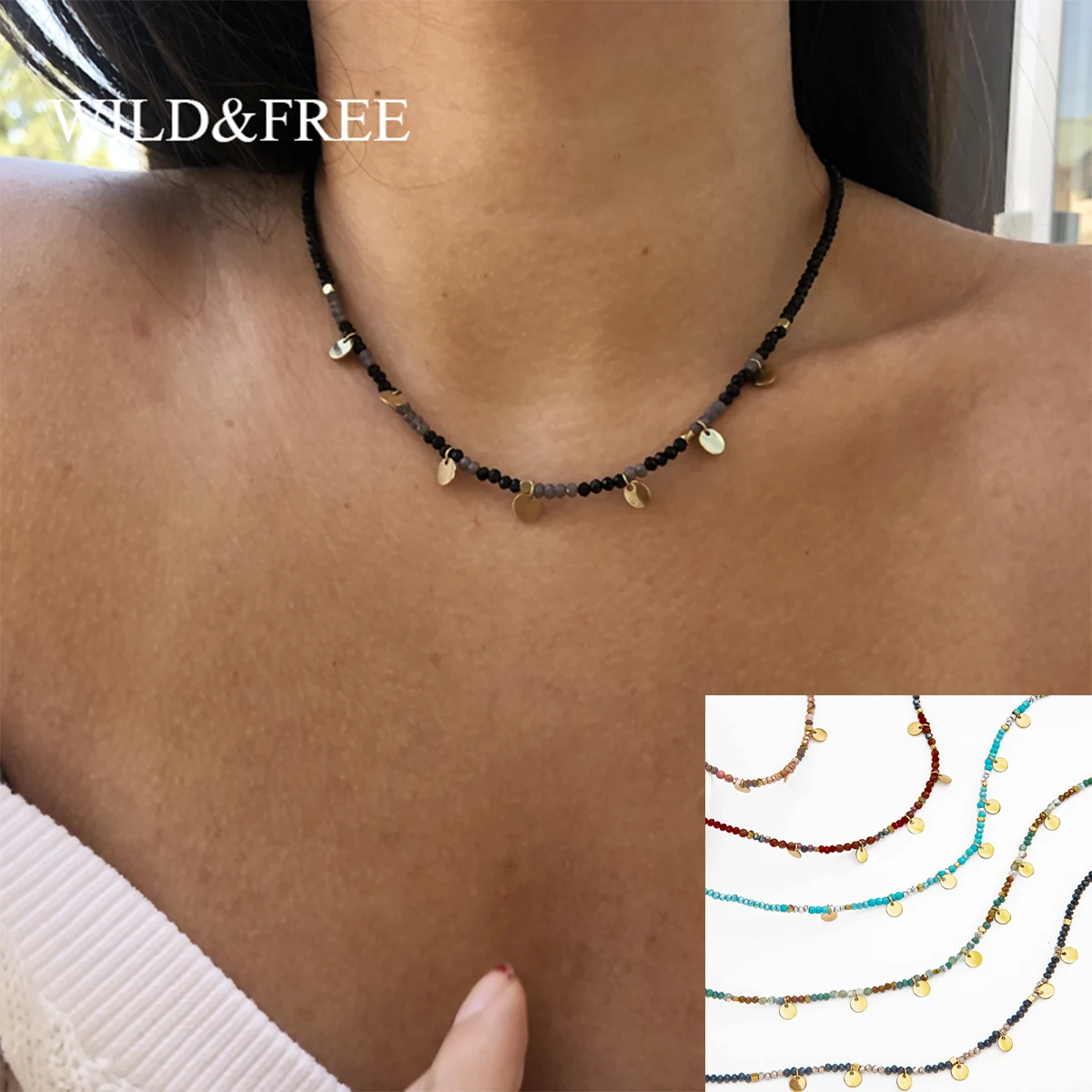 Wild & Free Stainless Steel Necklace Five Colors Beaded Necklace Women Chain Necklace Round Trendy Bohemian Jewelry Women