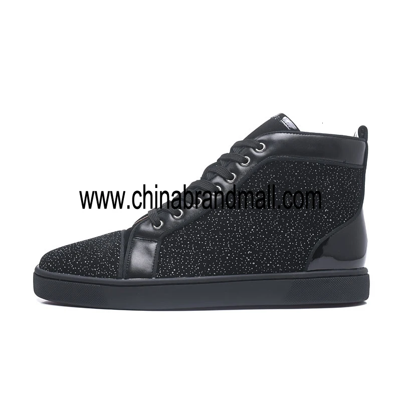 

Black Men Casual Shoes Light Glitter Diamonds Sneakers Footwear High Top Flock Leather Walking Shoes Lace Up Designers Shoes Men