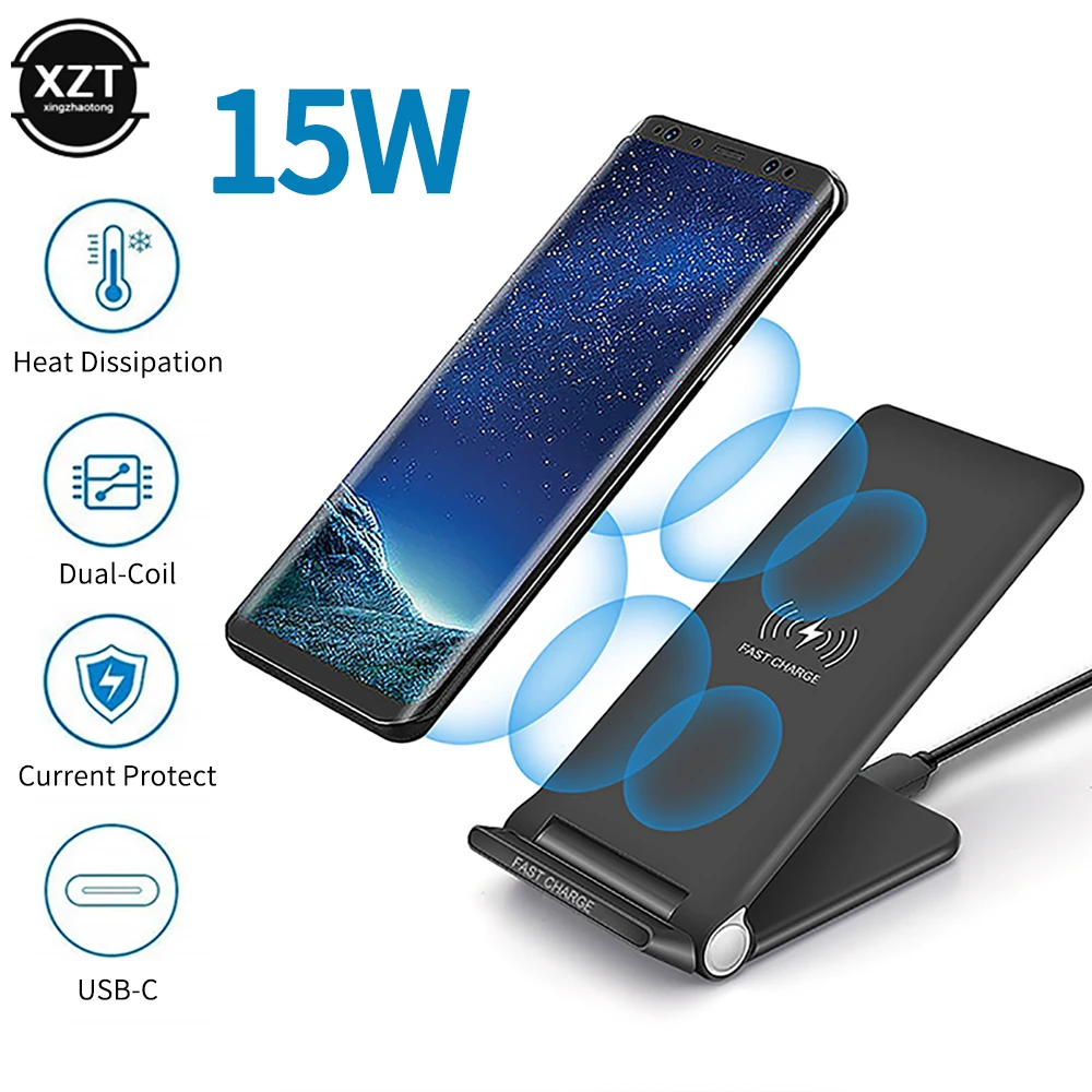 

15W Qi Wireless Charger Fold Stand Holder Fast Charging for iPhone 11 Pro XR X XS Max Samsung S10 S9 S8 USB C Qucik Charge